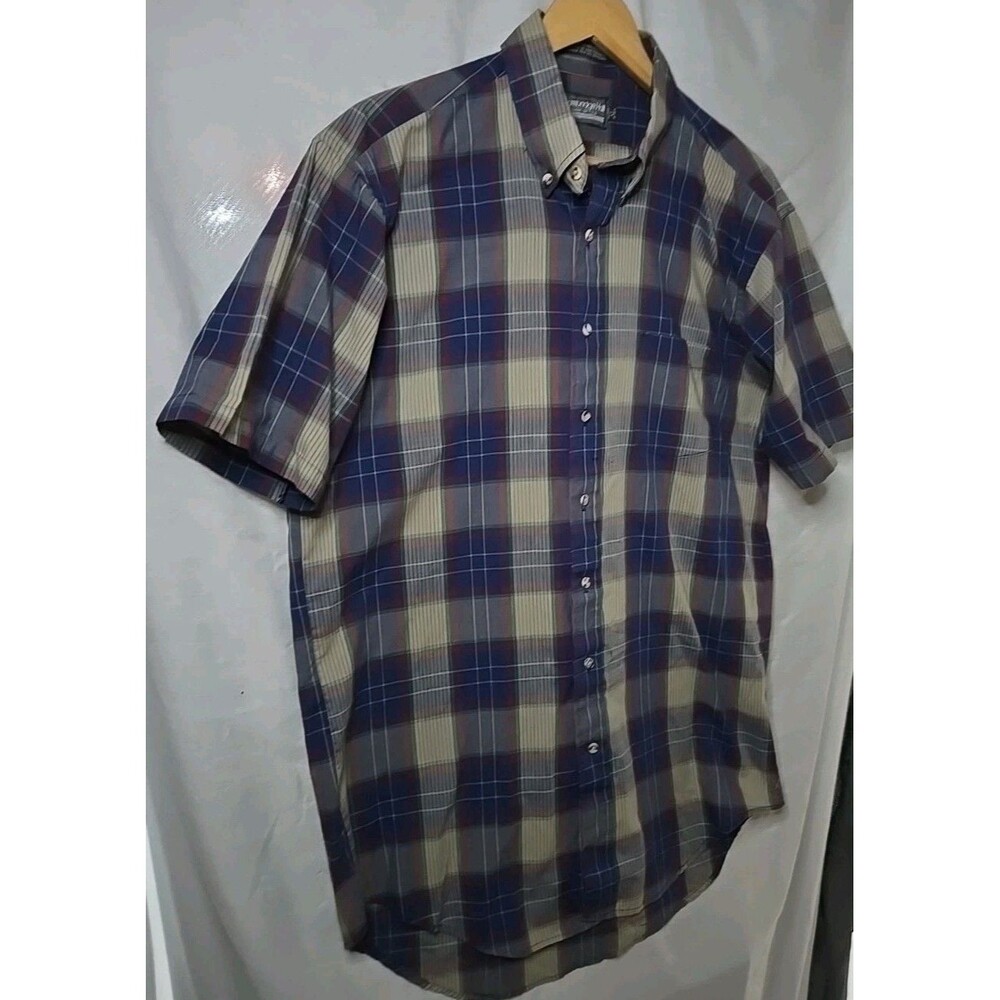 Cambridge Hall Short Sleeve Button Shirt Plaid, Men's Sz Lg Tall, USA Made - Picture 2 of 8